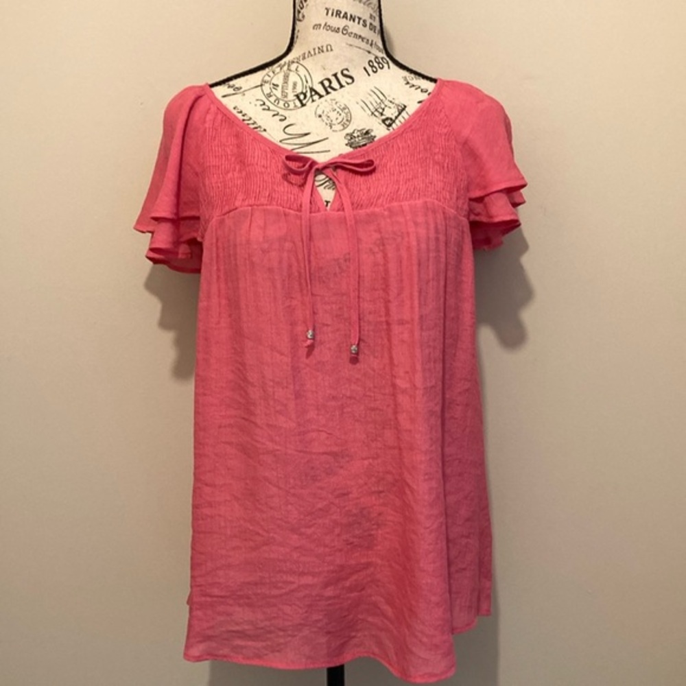 Fundamental Things pink tie front flutter sleeve top NWT Sz L